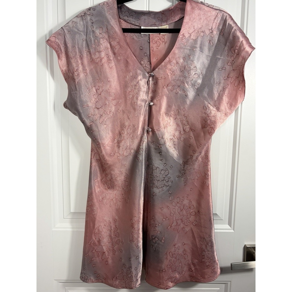 Vintage Victoria's Secret Pink Satin Floral Jacquard Button Nightgown Medium